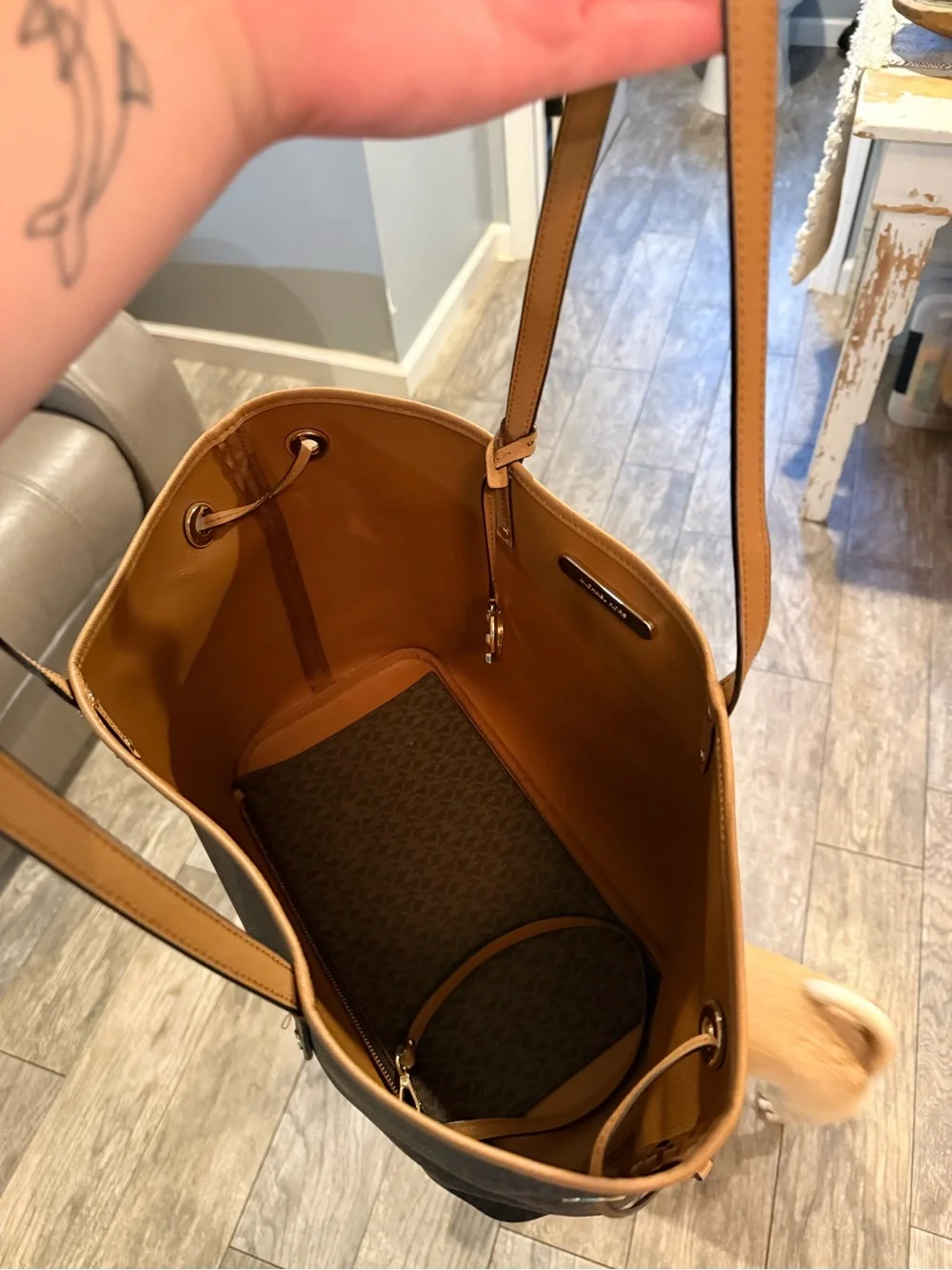 Michael Kors Brown and Tan Signature Tote with Matching Wallet